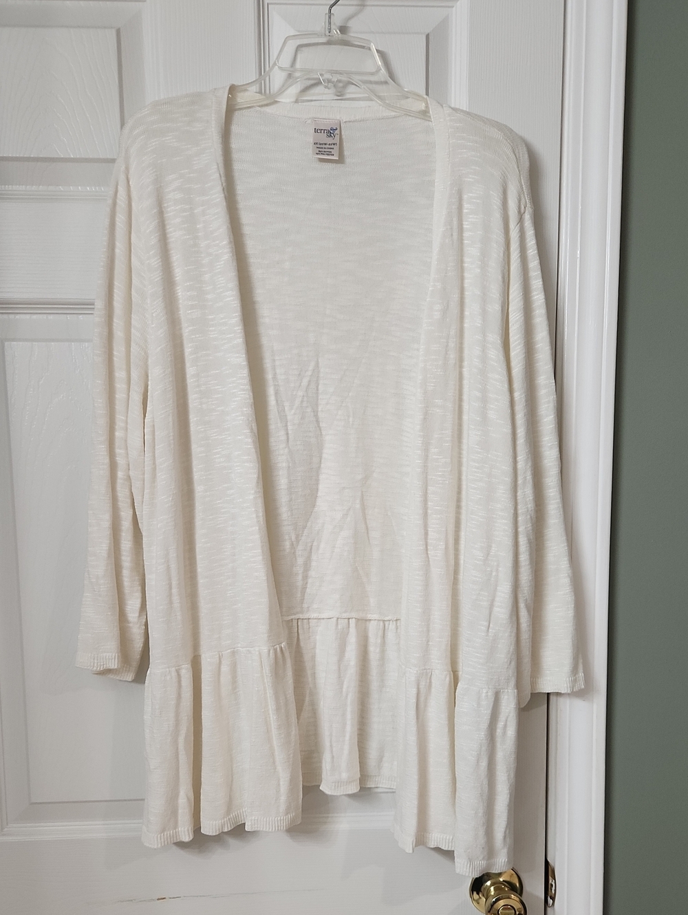 Terra & Sky Cream Open-Front Ruffle Hem Cardigan Sweater